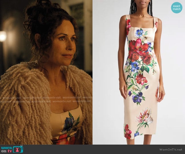 Dolce and Gabbana Floral Stretch Satin Sheath Dress with Bra Detail worn by Princess Jane (Minnie Driver) on Emily in Paris