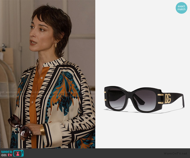 Dolce and Gabbana Griffe Sunglasses worn by Livia (Sylvia Sakellaridis) on Emily in Paris