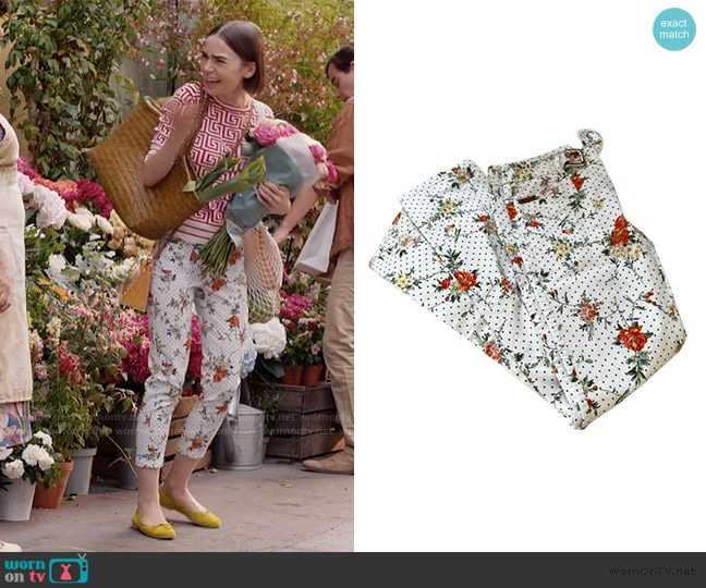 Dolce and Gabbana Vintage Floral Pants worn by Emily Cooper (Lily Collins) on Emily in Paris