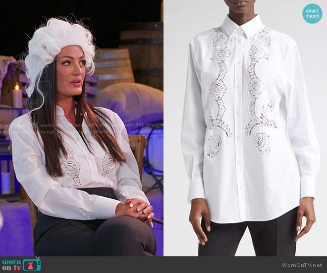 Dolce & Gabbana Cordonetto Lace Detail Poplin Button-Up Shirt worn by Lisa Barlow on The Real Housewives of Salt Lake City