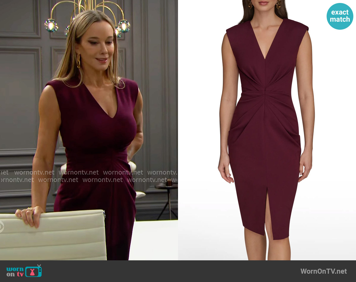 Donna Karan Center Ruched Crepe Sheath Dress in Berry worn by Donna Logan (Jennifer Gareis) on The Bold and the Beautiful
