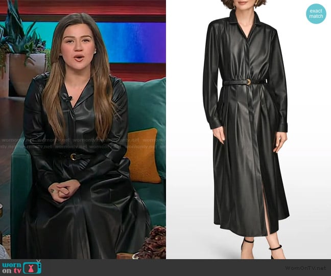 Donna Karan Faux-Leather Belted Midi-Dress worn by Kelly Clarkson on The Kelly Clarkson Show