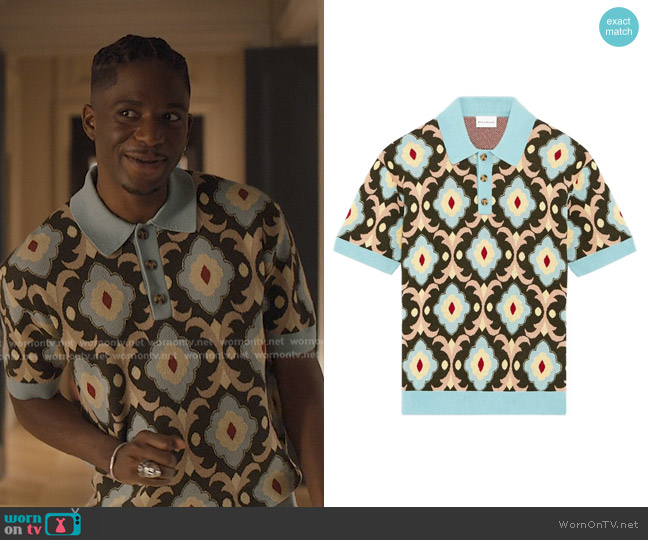 Drôle De Monsieur Patterned Buttoned Polo Shirt worn by Julien (Samuel Arnold) on Emily in Paris