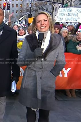 Dylan’s grey coat with fur collar on Today
