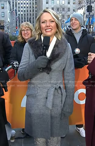 Dylan’s grey coat with fur collar on Today