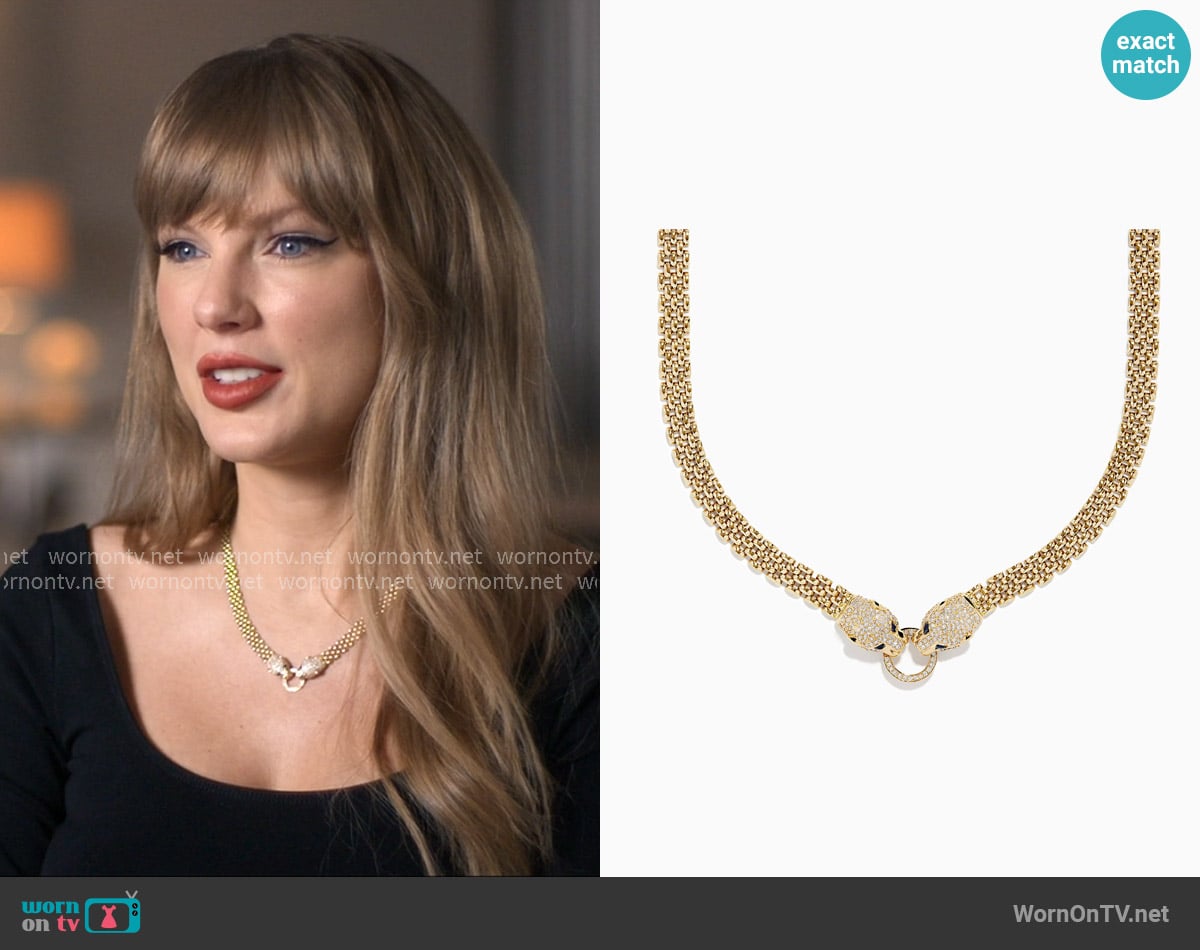 Effy Signature 14K Yellow Gold Sapphire and Diamond Panther Necklace worn by Taylor Swift on The End of an Era