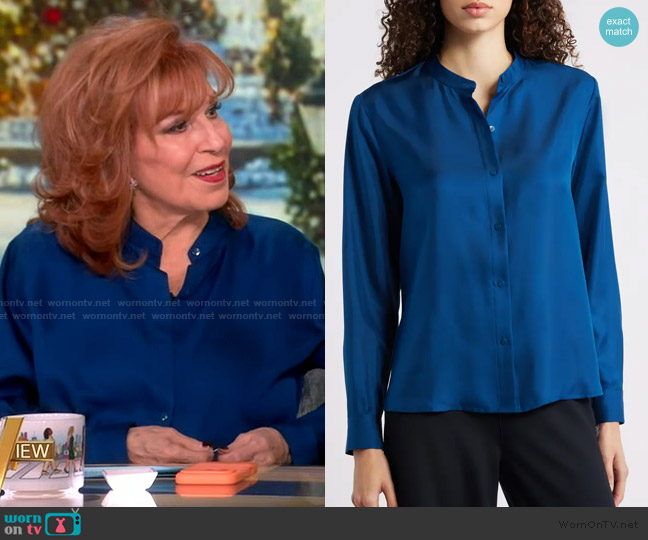 Eileen Fisher Mandarin Collar Silk Button-Up Shirt worn by Joy Behar on The View