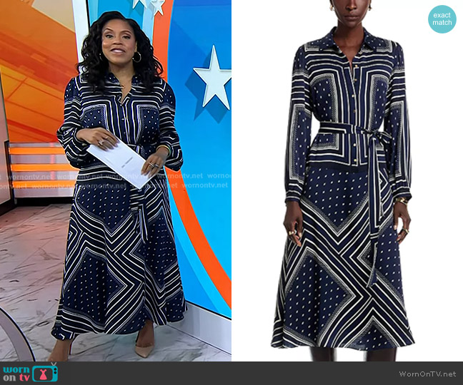 Elie Tahari The Hollie Belted Dress in Diamond Rain worn by Sheinelle Jones on Today