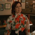 Elsbeth’s rose print tie neck blouse on Elsbeth
