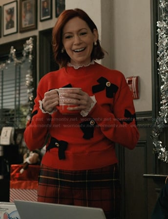 Elsbeth’s red bow christmas sweater and pants on Elsbeth