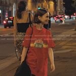 Emily’s red Central Perk print tee on Emily in Paris