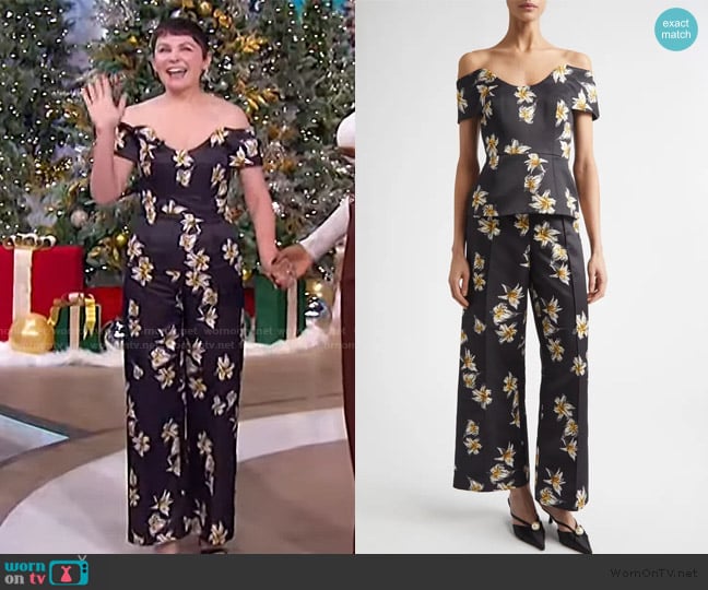 Emilia Wickstead Souline Festive Lilies Peplum Top worn by Ginnifer Goodwin on The Jennifer Hudson Show