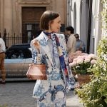 Emily’s blue floral blazer and pants on Emily in Paris