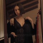 Emily’s black lace bodysuit on Emily in Paris