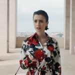 Emily’s white rose print top and shorts on Emily in Paris