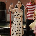 Emily’s polka dot print top and skirt on Emily in Paris