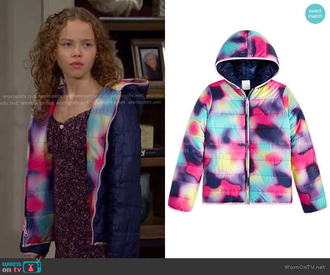 Epic Threads Girls Aura Reversible Puffer Jacket worn by Rachel Black (Alice Halsey) on Days of our Lives