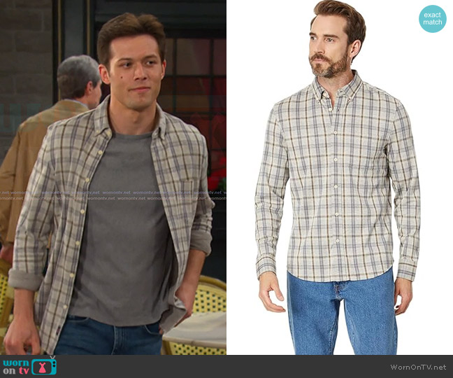 Faherty Coastline Knit Shirt in Birch River Plaid worn by Tate Black (Leo Howard) on Days of our Lives