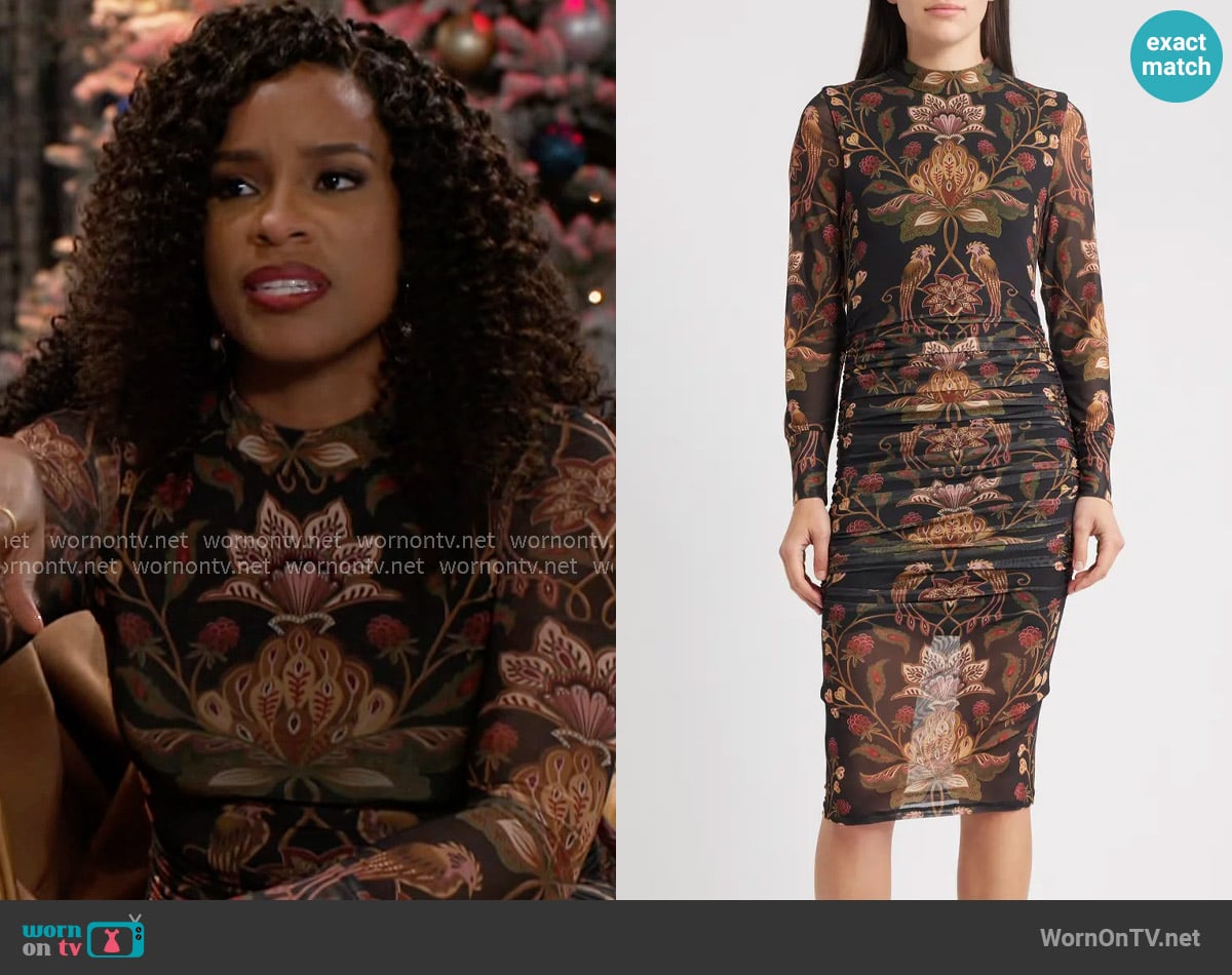 FARM Rio Berry Garden Dress worn by Naomi Hamilton Hawthorne (Arielle Prepetit) on Beyond the Gates