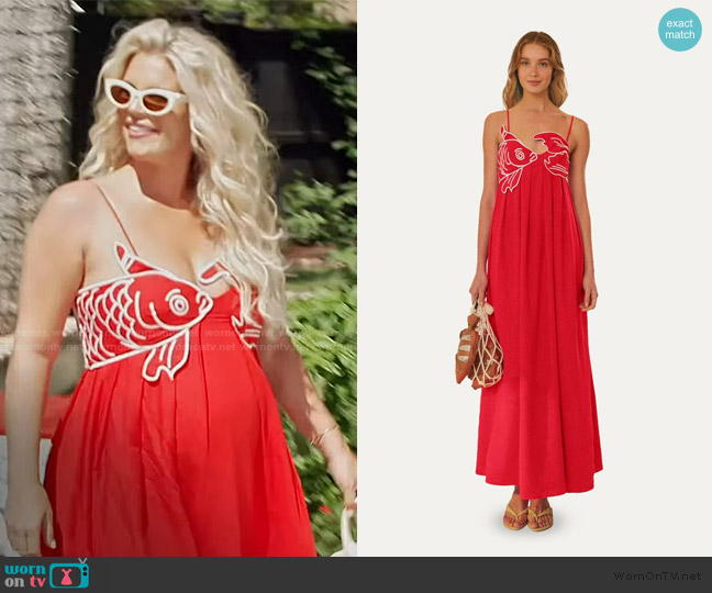 Farm Rio red fish top maxi dress worn by Madison LeCroy on Southern Charm