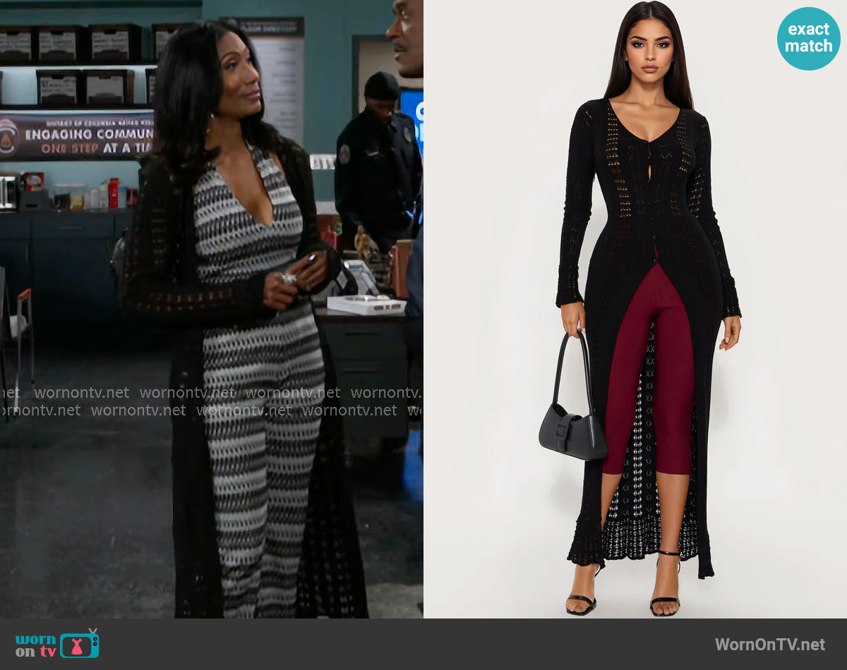 Fashion Nova Geena Long Pointelle Cardigan Sweater worn by Dana 'Leslie' Thomas (Trisha Mann-Grant) on Beyond the Gates