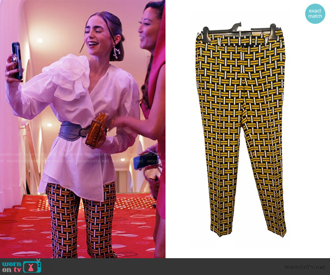 Fendi Silk straight pants worn by Emily Cooper (Lily Collins) on Emily in Paris