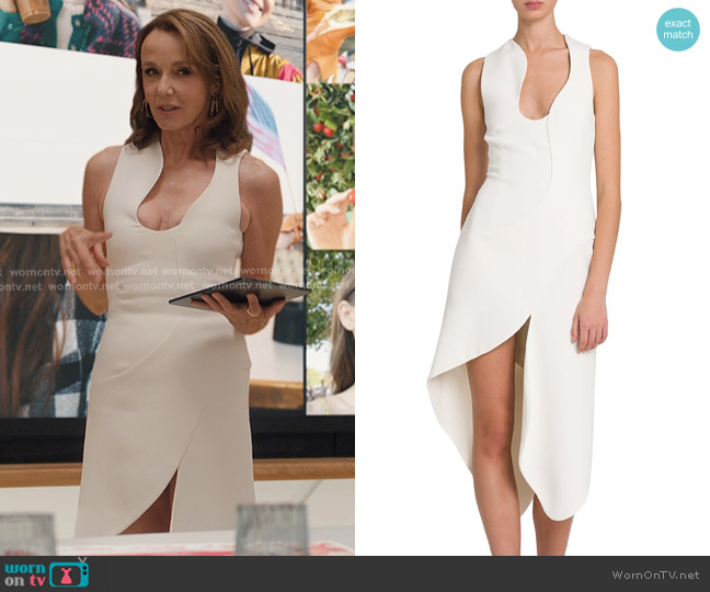 Ferragamo Sculpted Strech Cady Cocktail Dress worn by Sylvie (Philippine Leroy-Beaulieu) on Emily in Paris