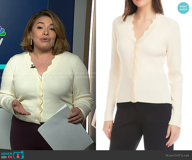 Fifteen Twenty Bliss Scallop Edge Rib Cardigan in Cream worn by Gilma Avalos on NBC News Daily
