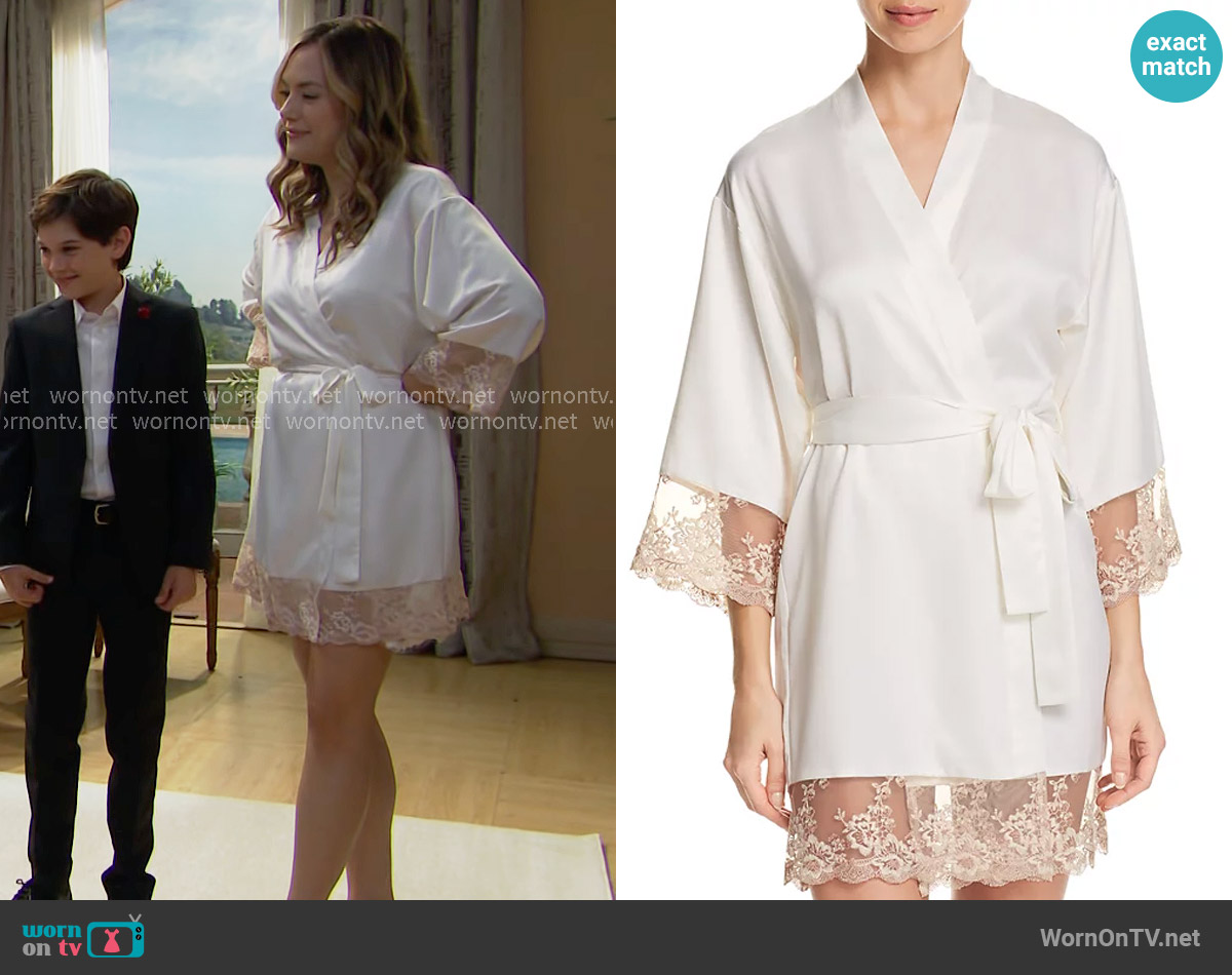 Flora Nikrooz Rosa Charmeuse Kimono in Ivory worn by Hope Logan (Annika Noelle) on The Bold and the Beautiful
