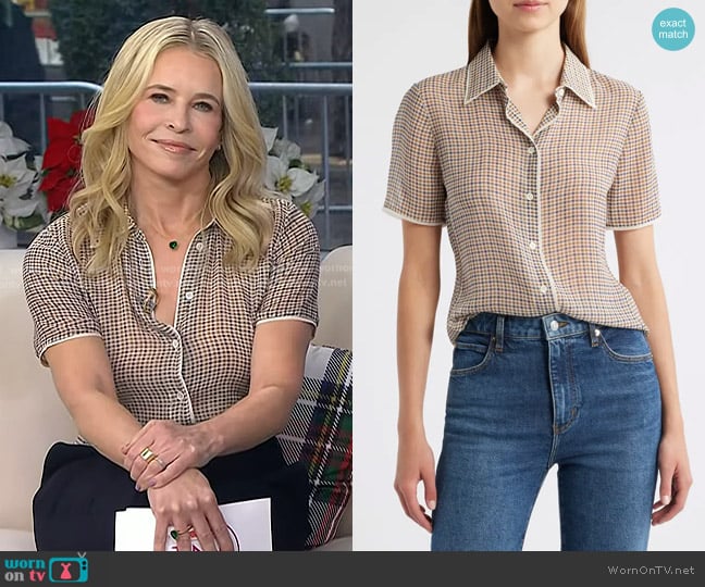 Frame The Houndstooth Silk Short Sleeve Button-Up Shirt worn by Chelsea Handler on Today