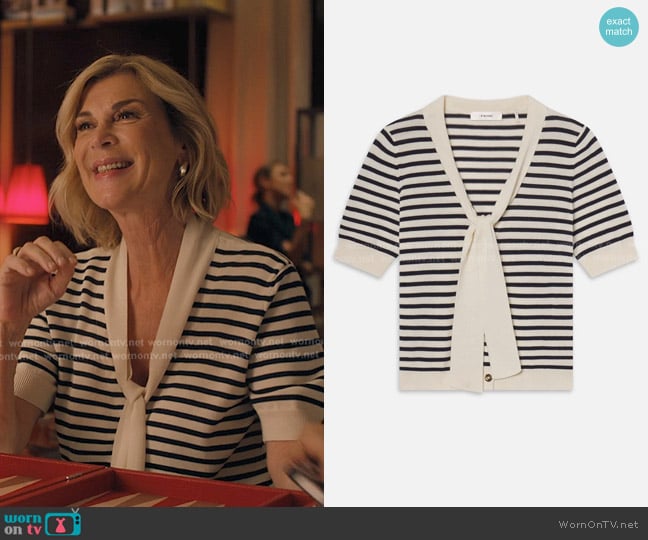 Frame The Sailor Tie Cardigan worn by Yvette (Michèle Laroque) on Emily in Paris