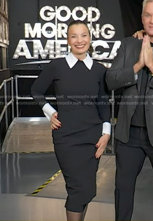 Fran Drescher’s black collared sheath dress on Good Morning America