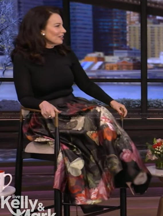 Fran Drescher’s black floral print dress on Live with Kelly and Mark