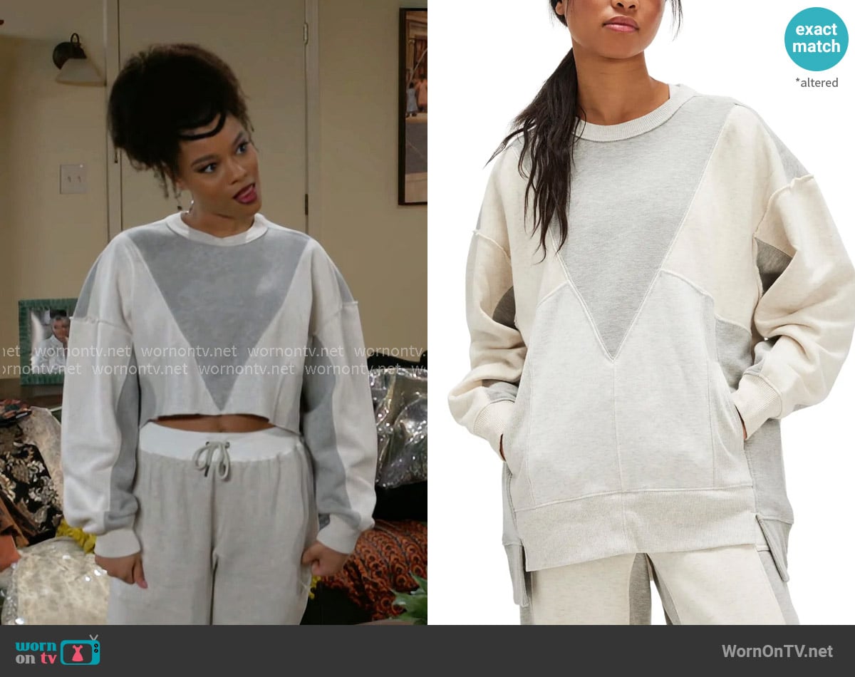 Free People Making It High-Low Sweatshirt in Heather Grey Combo worn by Eva Thomas (Ambyr Michelle) on Beyond the Gates
