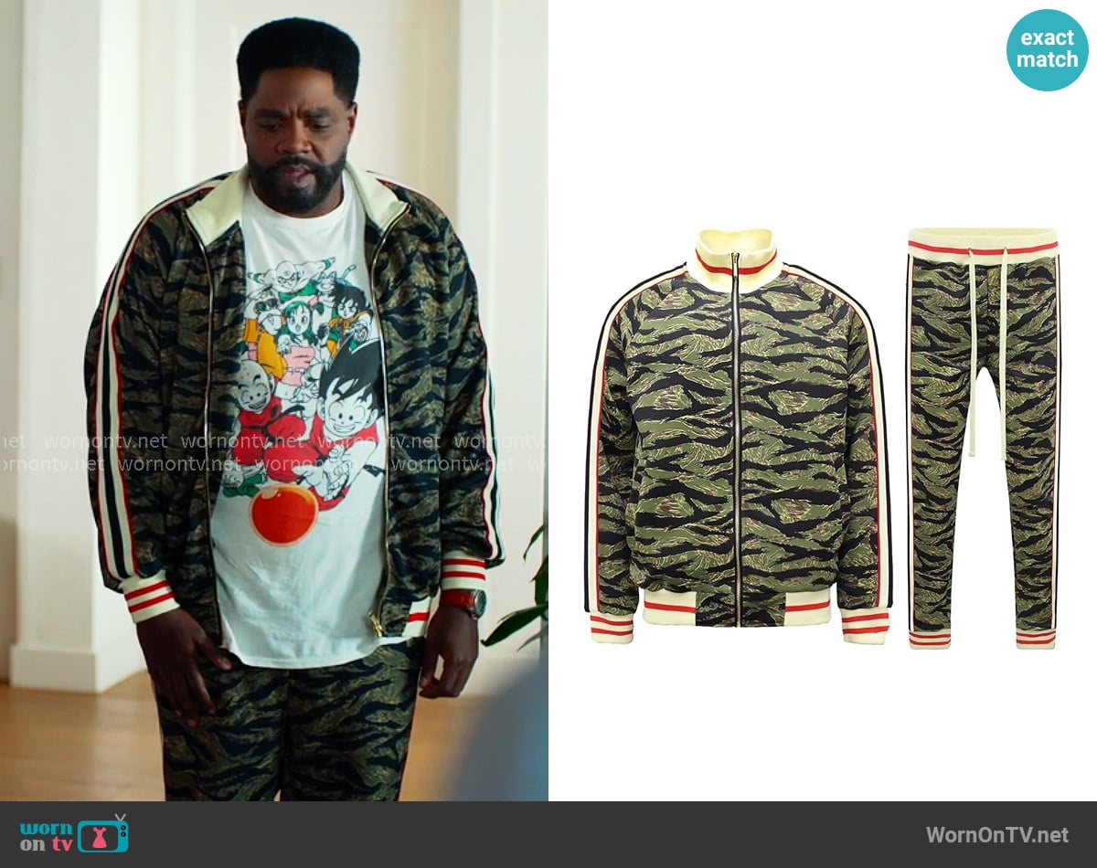 G-Style USA Track Suit Set in Tiger Camo worn by Howard (Ron Funches) on Loot