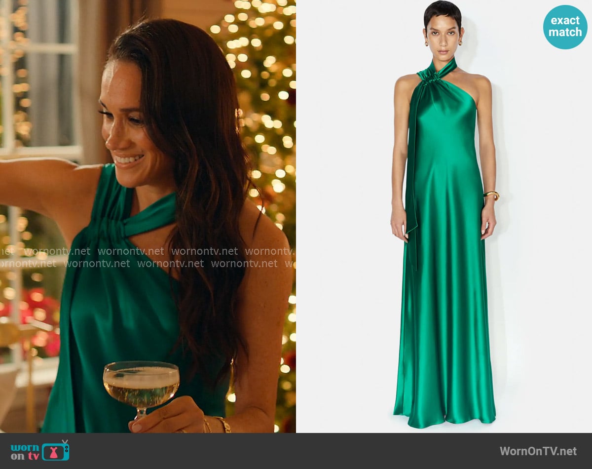 Galvan Ushuaia Dress in Emerald worn by Meghan Markle on With Love Meghan