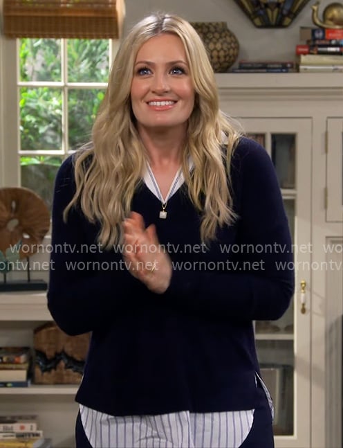 Gemma’s navy layered v-neck sweater on The Neighborhood