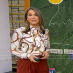 Ginger’s belt print blouse and burgundy pants on Good Morning America