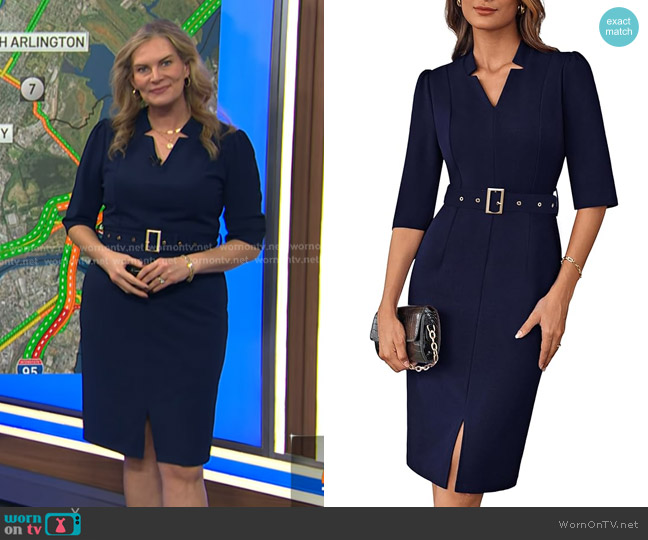 Grace Karin 3/4 Sleeve V Neck Sheath Dress worn by Emily West on Today