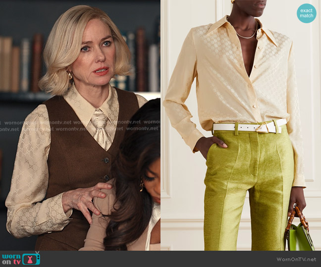 Gucci Silk-jacquard Shirt in Neutral worn by Liberty Ronson (Naomi Watts) on Alls Fair