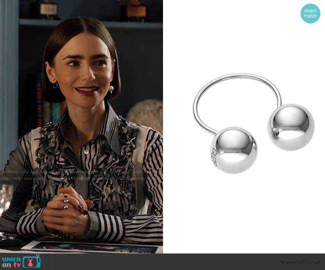 Guzema Bold Duo Orb Ring worn by Emily Cooper (Lily Collins) on Emily in Paris