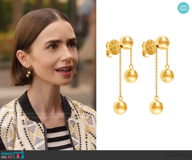 Guzema Orbs Transformer Earrings worn by Emily Cooper (Lily Collins) on Emily in Paris