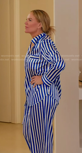 Heather’s blue striped pajamas on The Real Housewives of Salt Lake City
