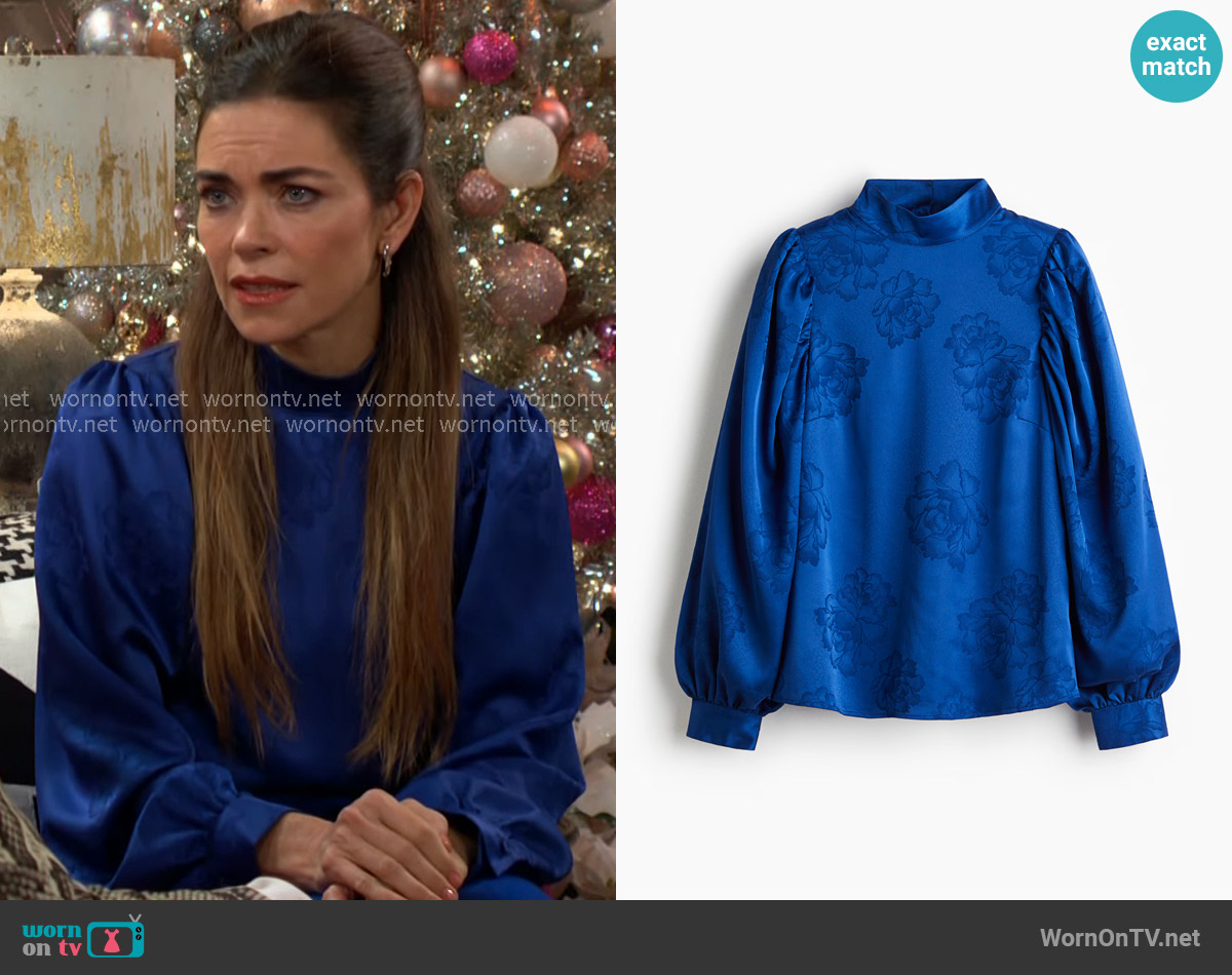 H&M Jacquard-Weave Blouse worn by Victoria Newman (Amelia Heinle) on The Young and the Restless