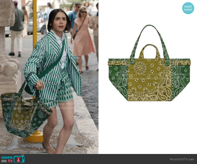 Call It By Your Name Trapeze Quilted Colorblock Tote Bag worn by Emily Cooper (Lily Collins) on Emily in Paris