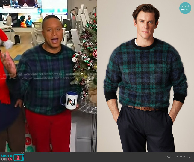 J. Crew Brushed cashmere sweater in Black Watch tartan worn by Craig Melvin on Today