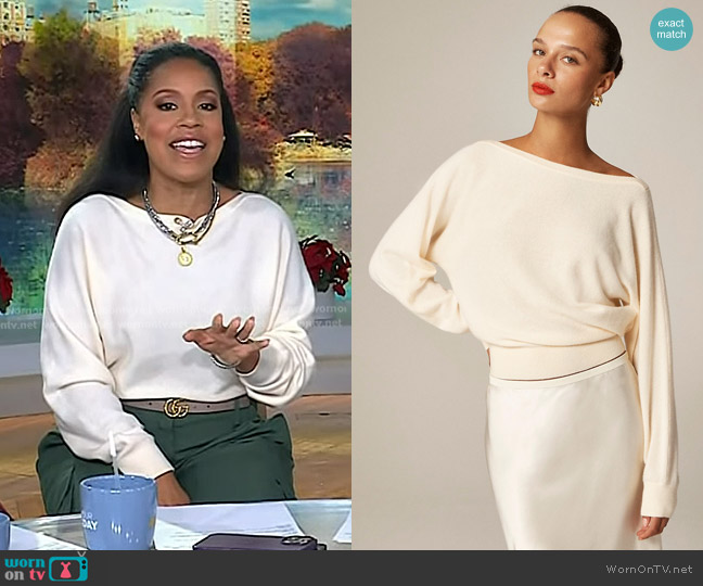 J. Crew Cashmere Boatneck Sweater in Warm Sesame worn by Sheinelle Jones on Today
