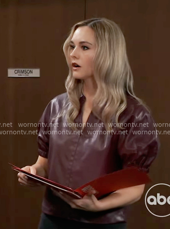 Jacinda’s burgundy leather top on General Hospital
