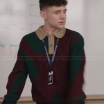 Jacob’s red and green polo sweater on Abbott Elementary