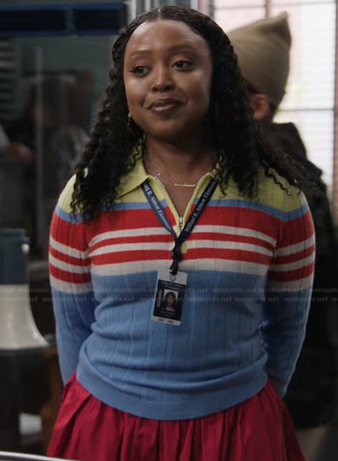 Janine’s striped collared sweater on Abbott Elementary